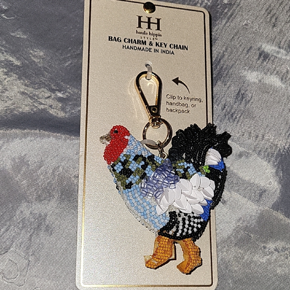 Haute Hippie Rooster Bag Charm Key Chain Brand New Ti